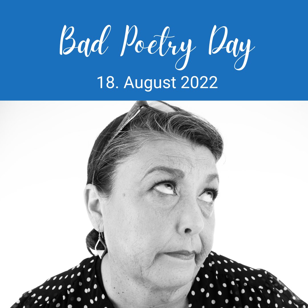 schreibfreuden's tweet image. Heute ist #TagderschlechtenPoesie! Zeit, um mal alle Klischees und abgelutschten Herz/Schmerz-Reime rauszukramen und ein richtig mieses #Gedicht zu fabrizieren. (Teilt es gern in den Kommentaren). 😀 #Schreibimpuls #badpoetryday #Lyrik #Poesie