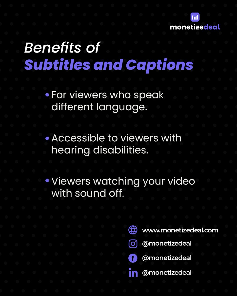 MonetizeDeal's tweet photo. These small changes will help your videos to be accessible to more audience.

#Monetizedeal #socialmedia #socialmediamarketing #socialmedia #india #trends #marketing #creators https://t.co/z1bOocm6dw
