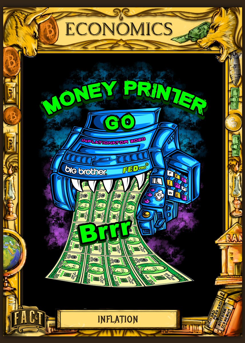btc_cards's tweet photo. Money Printer Go Brrr!!! Inflation never looked so scary!
#fac4t trading cards get your physical pack of monetary knowledge and #bitcoin 🍊 💊 your friends and family! https://t.co/b1gbqq2upU