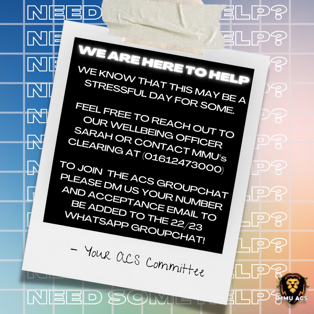 CONGRATULATIONS to everyone who got
their offer into MMU🥳Now you can relax as all the stress of off you.
You can now join our ACS group chat for 22/23 which will be on whatsapp‼️ Drop
us a DM on our Instagram : <a href="/mmuacs/">MMU ACS 🐝</a> or dm us here 🙌🏾
#mmuacs #freshers #alevels2022