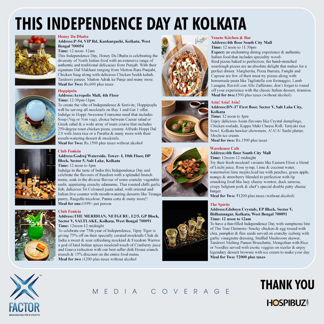 xfactor_events's tweet photo. Independence Day offerings gets featured on @hospibuz 

#xfactorbrandingprevents #XperienceTheXtraordinary #prstories #branding #marketing #advertising #brandstrategy #influencercampaign #photoshoot #styling #publicrelations #pr #media #mediarelations #press #mediacommunication https://t.co/jwCvio8vPk