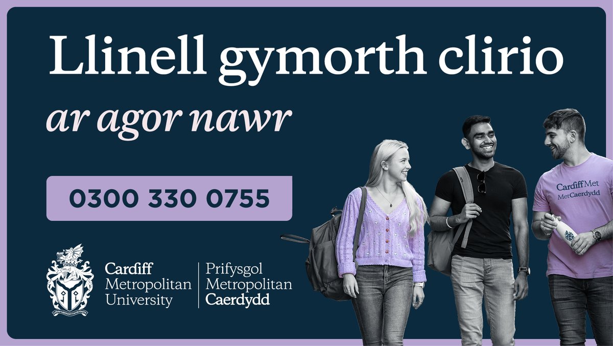 Mae diwrnod canlyniadau yma o'r diwedd! Gobeithiwn y cawsoch y graddau yr oeddech eu heisiau. Os oes angen sgwrs arnoch am eich opsiynau, ffoniwch nawr ar 0300 330 0755, neges uniongyrchol <a href="/CMetAdmissions/">Cardiff Met Admissions</a> neu Sgwrsio’n Fyw gyda ni drwy ein gwefan: metcaerdydd.ac.uk/clirio