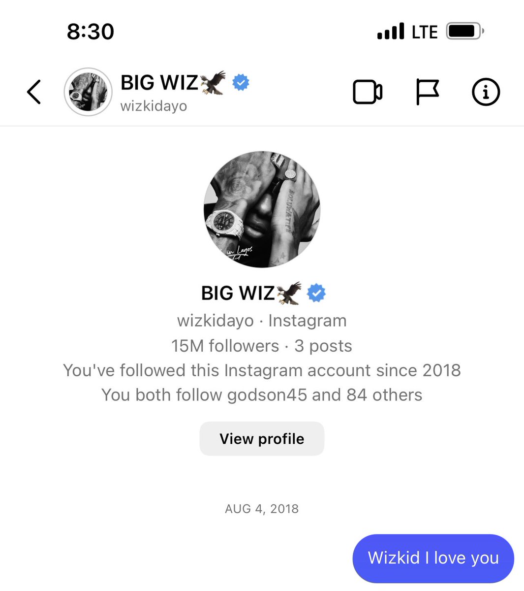 The first message I sent to wizkid on Instagram ❤️😭I love that man scatttttter!!