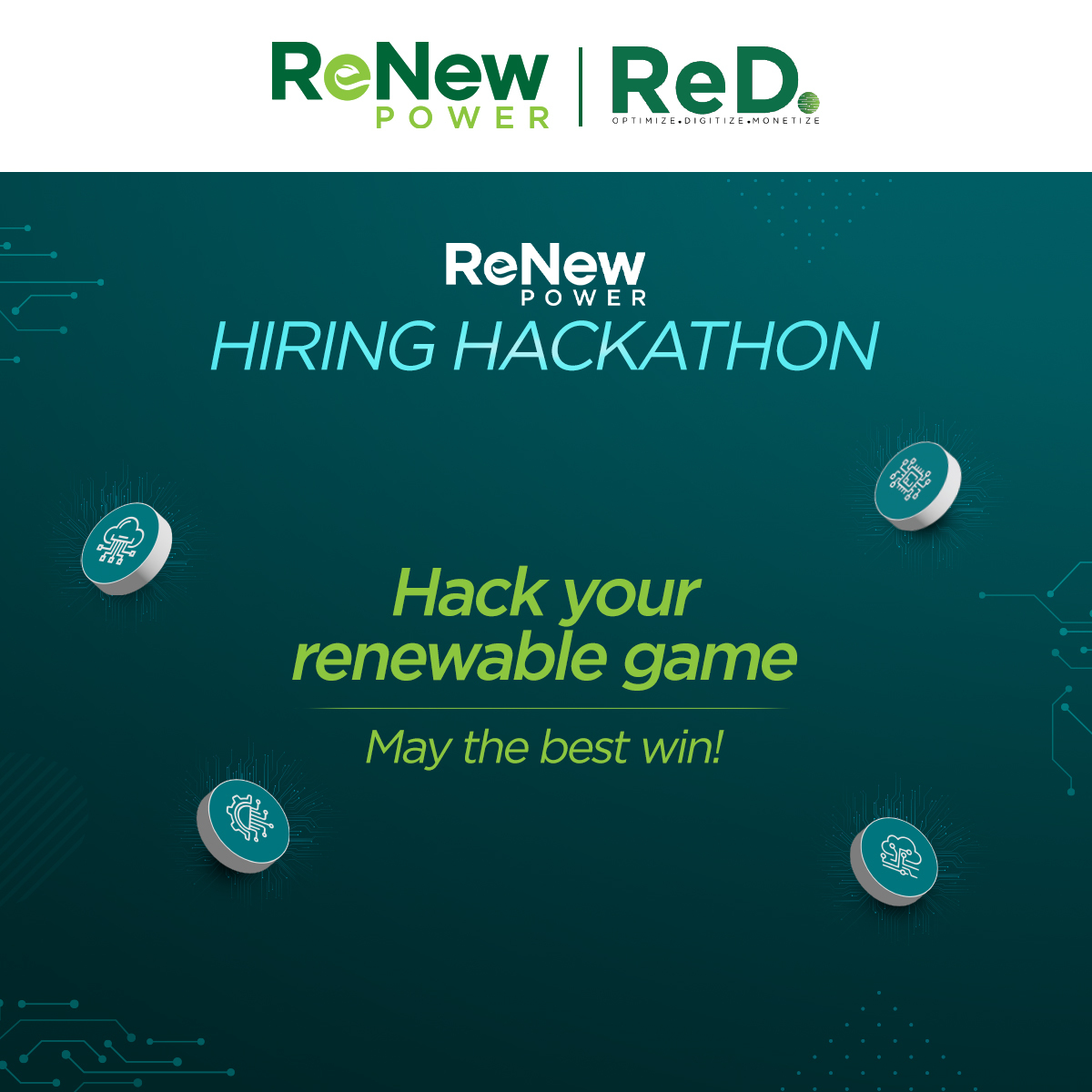 ReNewCorp's tweet photo. ReNew Power Hiring Hackathon β Show us your data science skills and stand a chance to win exciting prizes!
To take part, click here β https://t.co/mfvm67Wih4
#ReNew4India #Hiring #Hackathon #HiringHackathon #ContestAlert https://t.co/1hgGUe80J8