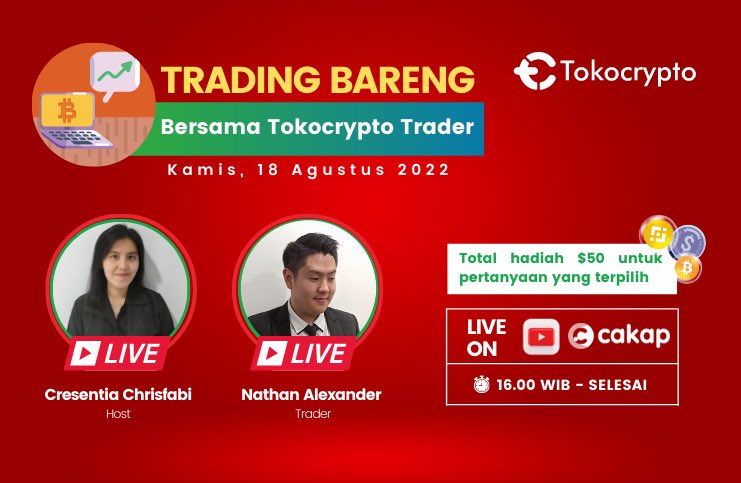 Tokocrypto's tweet photo. Trabar Tokocrypto Eps. 66
Analisis Harga : BTC, ETH, BNB, ADA, SOL &amp; DOT 

Hari ini, Kamis 18 Agustus 2022, pukul 16.00 WIB, LIVE hanya di Youtube Channel Tokocrypto 

👉 https://t.co/hLdZbAWzY9

#tokocrypto #tokotrading #trabar #tradingbareng #cuanbareng #salamtothemoon https://t.co/95TJvh2MxF