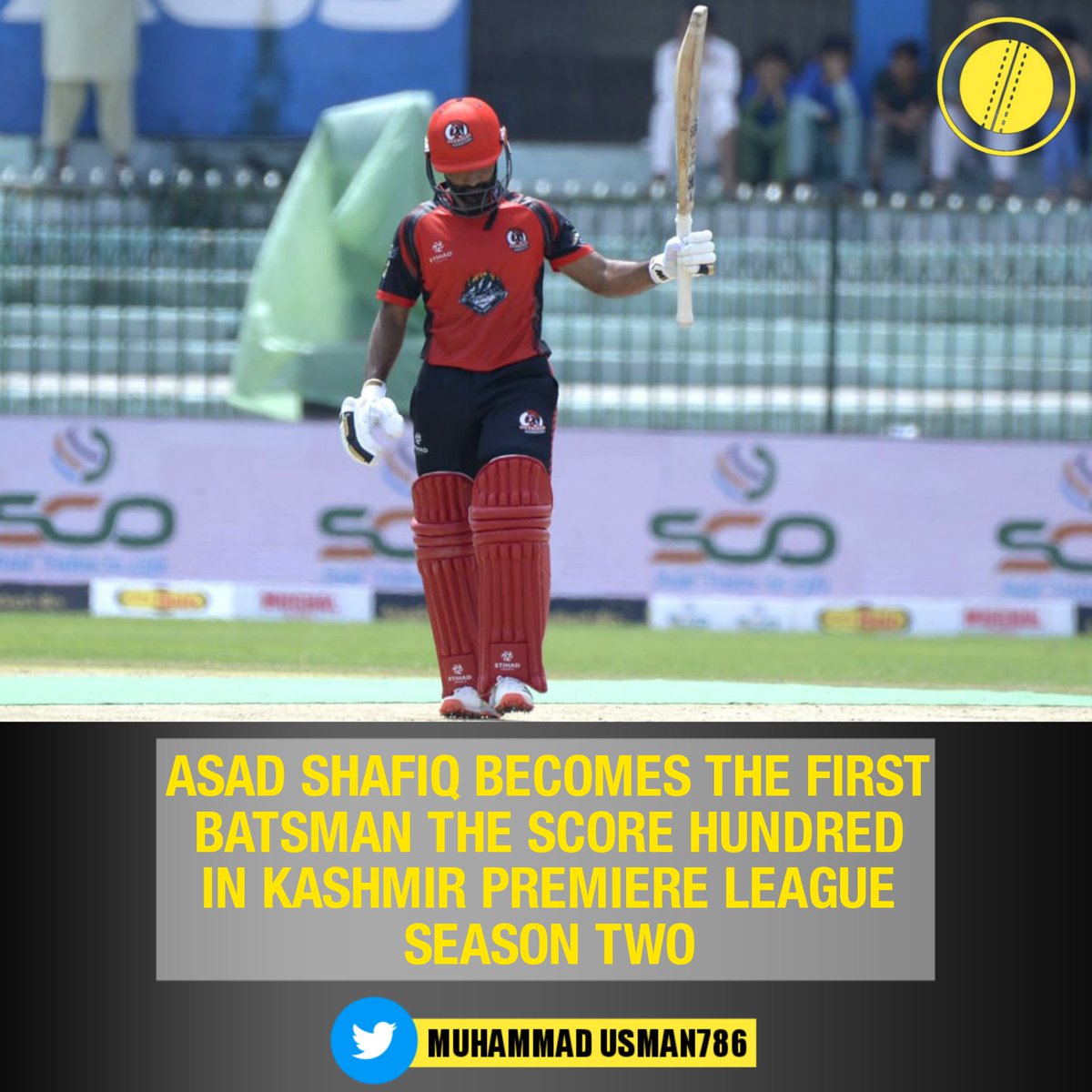 CricPlyzUsmanPK's tweet photo. Asad Shafiq smashes 112 off 60 balls playing for Overseas Warriors against Mirpur Royals and becomes the first batsman to score hundred in Kashmir Premiere League season two.
#Cricket | #Pakistan | #AsadShafiq | #OverseasWarriors | #KPLT20 | #KheloAzadiSe #MuhammadUsman786 https://t.co/AUBGj0laB9