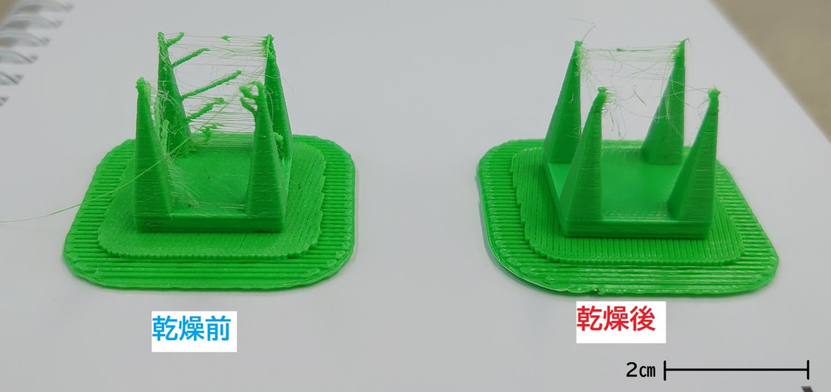 sin_3dprinter's tweet photo. フィラメントの湿気対策は欠かせません

Zortrax Z-ABS2 フィラメントを定温乾燥機で乾燥
【丸2日間_60℃】
フィラメント残重量が【乾燥前:567g 乾燥後:564g】と
3g程軽くなりました。

プリント結果にも顕著に違いが！

#3Dプリンター https://t.co/kcBDHB8A7g