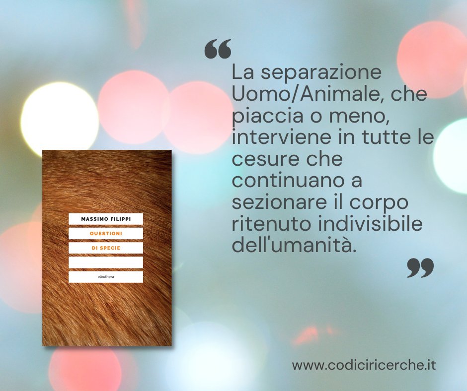 “Consiglio questo libro perché confuta le origini biologiche del paradigma specista attraverso l’analisi delle caratteristiche e applicazioni del dominio umano sui corpi animali”. Francesco consiglia di leggere Questioni di specie di Massimo Filippi @ed_eleuthera