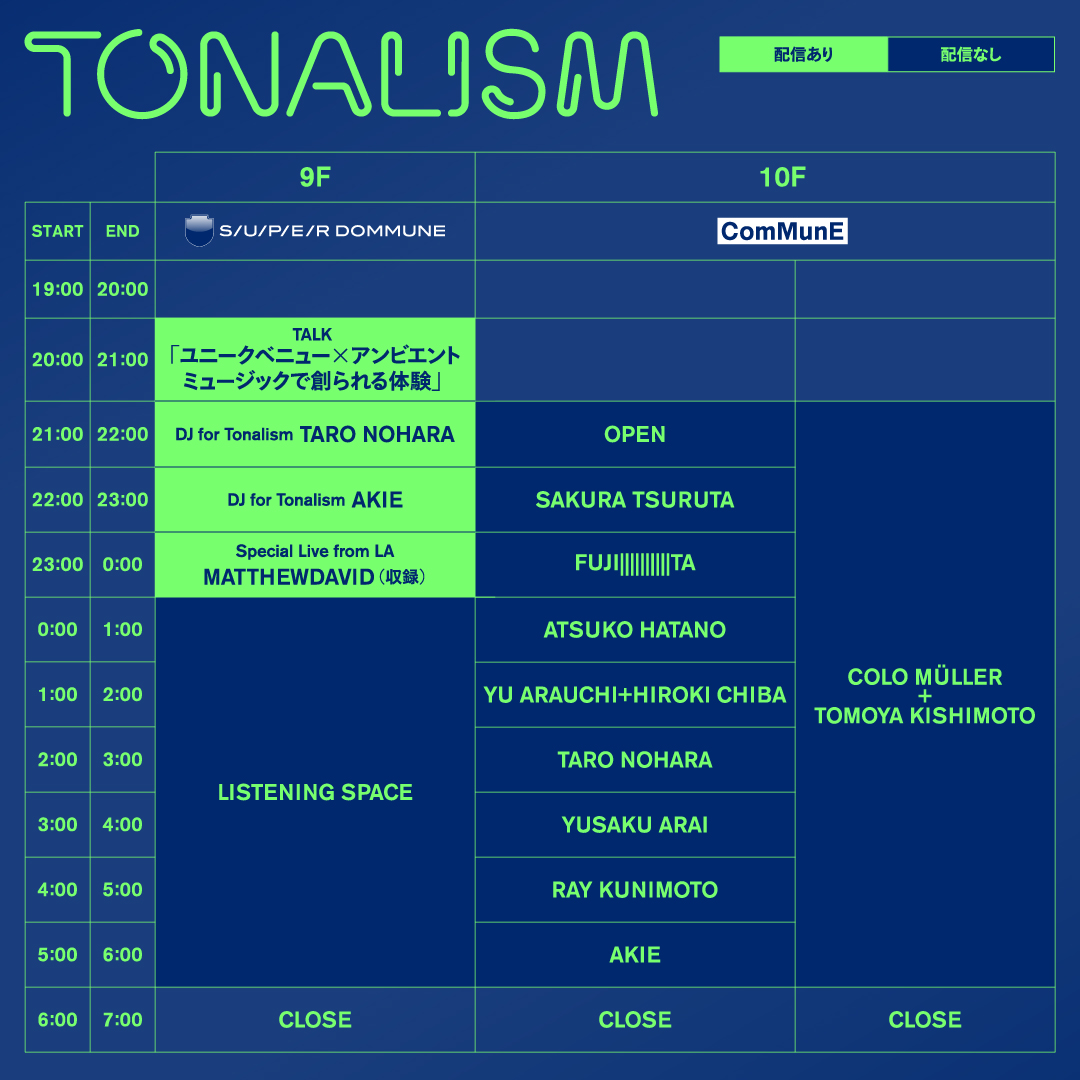 shibuya_parco's tweet photo. 【今週末開催✨】LA発オールナイト・リスニングエクスペリエンス「Tonalism (トーナリズム)」が日本初開催🎉10FのComMunEと9FのSUPER DOMMUNEの2フロアを往来し、異なる音響空間でライブミュージックを楽しめるイベント！
🗓️8月20日(土) 20時～8月21日(日) 6時
▼���細はこちら
https://t.co/ZYeMeDyB56 https://t.co/lSzS9z8s9I