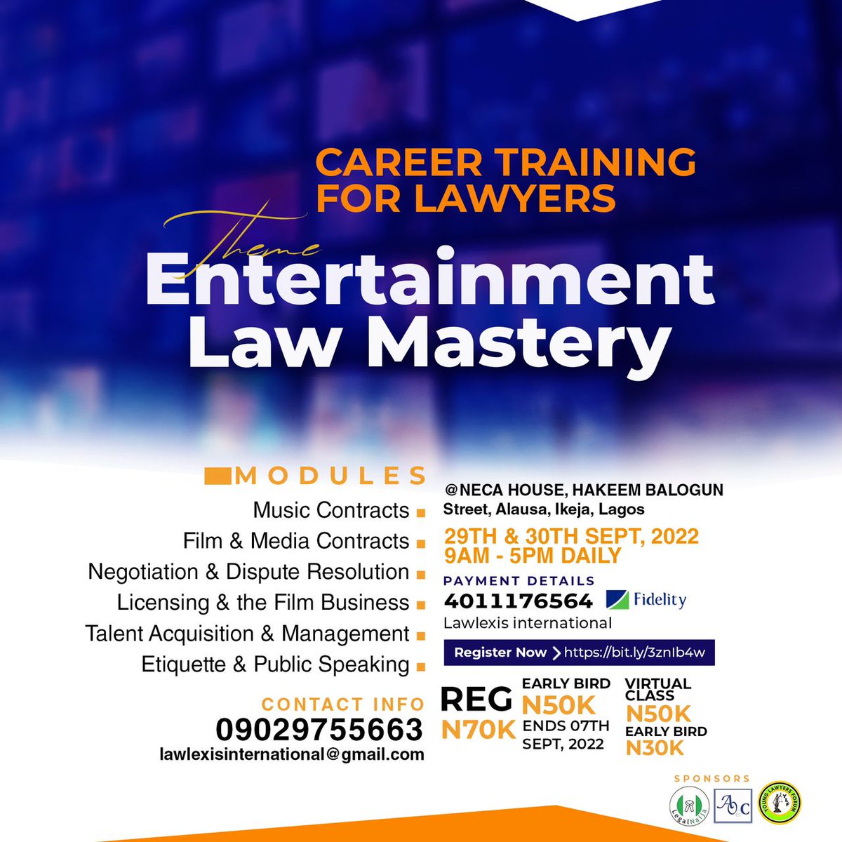 LegalNaija's tweet photo. The Nigerian Entertainment industry is posied to make US$4.77m this year &amp;  $14.8bn by 2025.

Lawyers can be a part of this by registering for this training either physically https://t.co/Vx4Z1UfzM9 or virtually https://t.co/4EMQFW9sNl 

Register Now to begin a rewarding career. https://t.co/ZACjpCf5SP