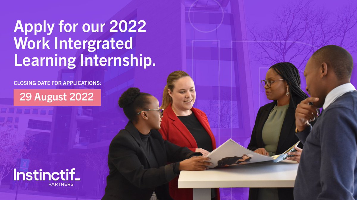 InstinctifSSA's tweet photo. Are you a final-year student in the fields of #PR, #StrategicCommunications & #DigitalMarketing?
Apply for our 2022 400 hours #WorkIntergratedLearning Internship programme. Send applications to aletha.johnston@instinctif.com by 29 August 2022. Read more: https://t.co/qR2VYMwwQC https://t.co/jOufCb5o1F