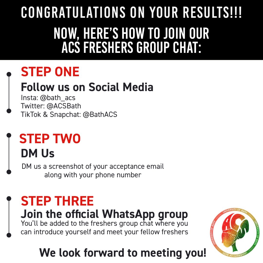 ACSBath's tweet photo. DM us a screenshot of your acceptance email along with your phone number and join our official ACS WhatsApp group chat https://t.co/PrcAYdkxwJ