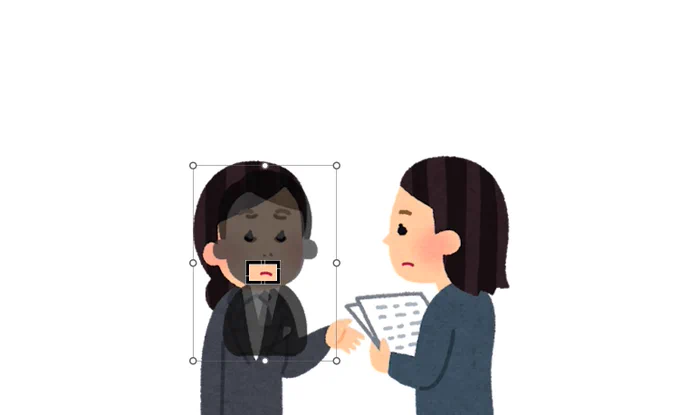 ちなみにへの字の口の部分はこのように作っています。イラストが前面に出てくるスライドでは、表情もわかりやすさに直結するのでこだわるのがおすすめです。への字口を作るためだけに召喚されるサラリーマンの悲哀よ 