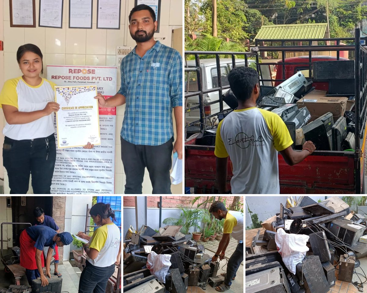 EarthfulF's tweet photo. #EarthfulFoundation conducted an #EWasteDetoxProgram in Repose Foods Pvt. Ltd. Guwahati, wherein the #ElectronicWastes of the company were donated to us, so that we can channelize it for recycling by PCB authorized agency. We appreciate Repose Foods for their generous donation. https://t.co/rqUnOO8Kiz