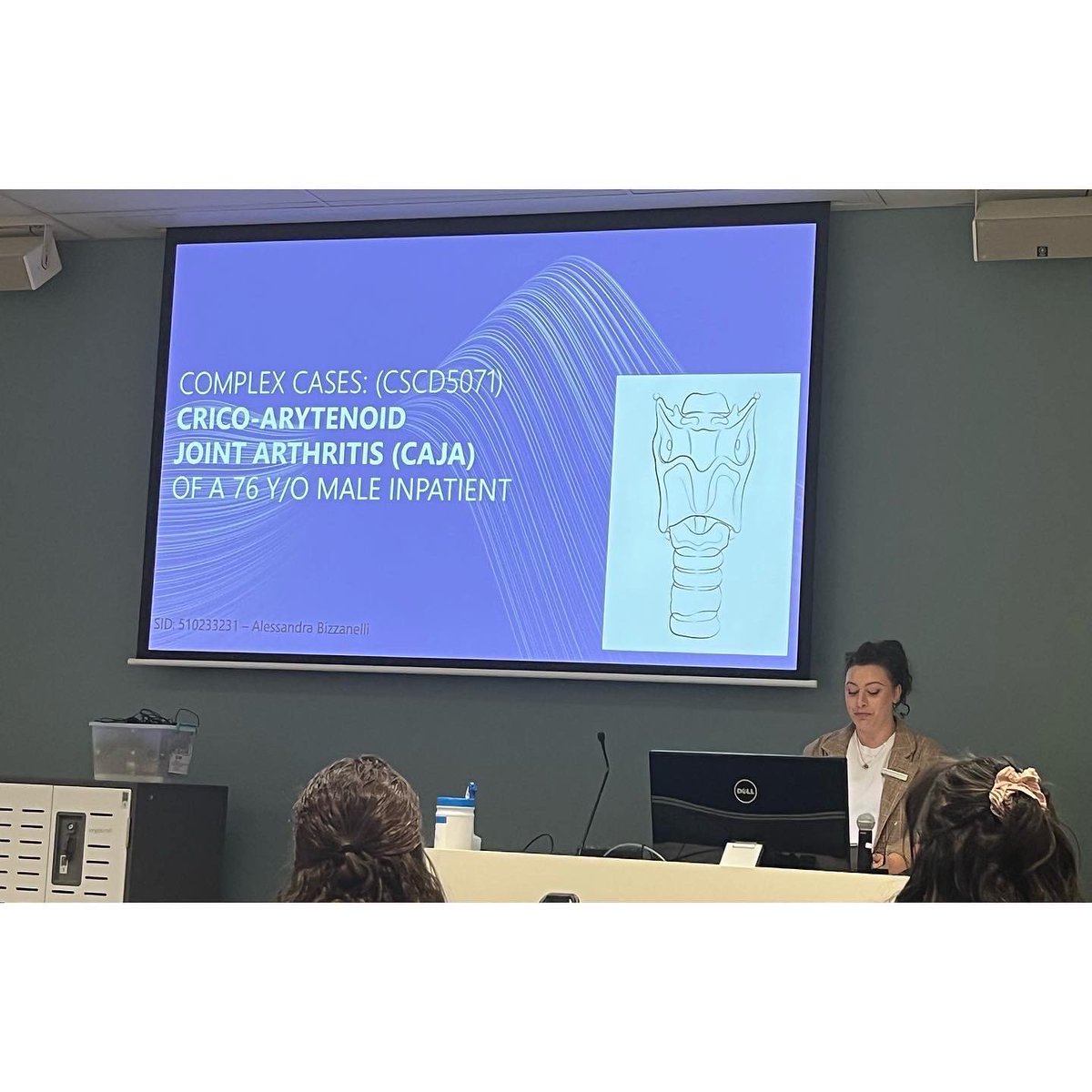 AlBizzanelli's tweet photo. Final day of on campus classes, and final exam for #cscd5071 ! 
Had the opportunity to present a complex case of my choosing, so naturally I jumped down the rabbit holes of #dysphagia and #dysphonia with a touch of #rheumatology to look at Cricoarytenoid Arthritis. #slptobe https://t.co/SgxWWhDyUK