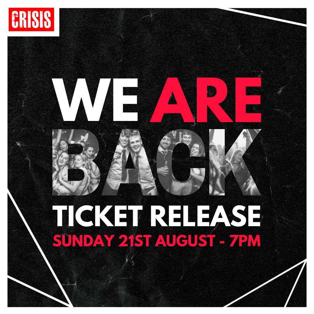 WE ARE BACK! 🤪 

Wednesday's haven't been the same without us in your life BUT don't worry, we will soon be back together... 👀 

Set your alarms for SUNDAY 21ST AUGUST at 7PM as we will dropping our term 1 tickets including the AllNighter!! 😜

🎟 crisisnottingham.com/tickets