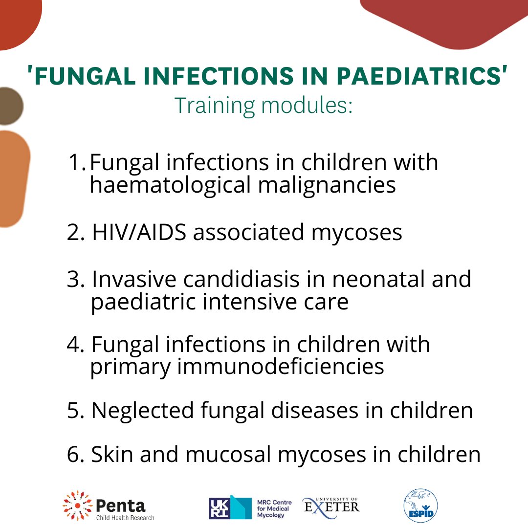 Penta_ID's tweet photo. 📢 Register today for our brand new interactive #training course 'Fungal Infections in Paediatrics'!

⏰ 19 Sep-15 Dec 2022
💻 On the PentaTr@ining platform
👥 For paediatric consultants and trainees
ℹ️ Info: https://t.co/dJLhx891cP
📖 Check out our in-depth training modules 👇 https://t.co/5CXiXoAdXF