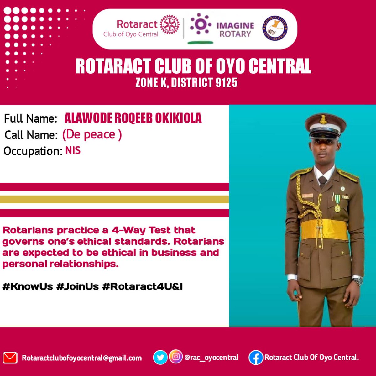 Rac_Oyocentral's tweet photo. Rotarians practice a 4-way Test that governs one’s ethical standards. Rotarians are expected to be ethical in business and personal relationships.

Day 16

#KnowUs
#JoinUs
#Rotaract4U&amp;I

Ask us about Rotaract........... https://t.co/n0jl2XHJHj