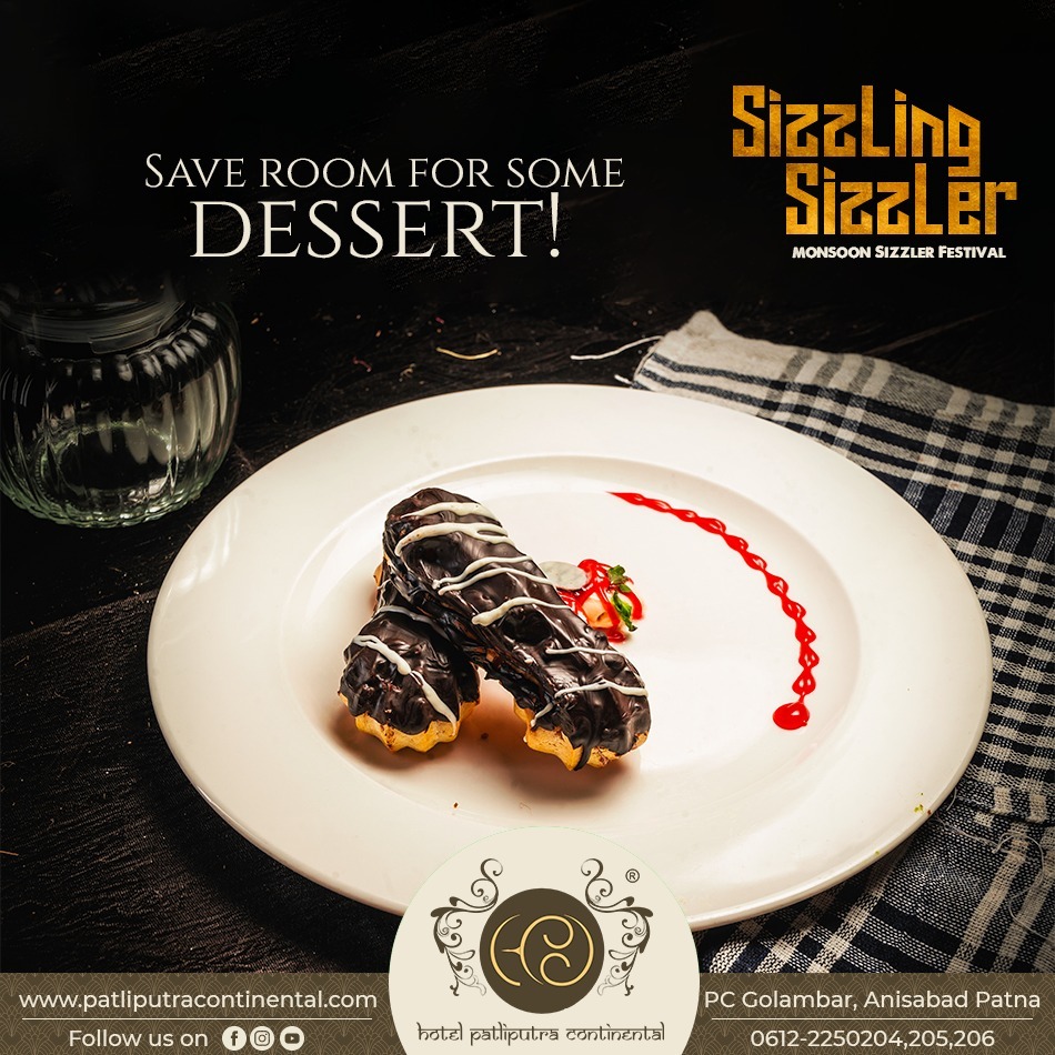 hpcpatna's tweet photo. Always save room for some desserts.
Indulge in our  Chocolate eclairs with vanilla ice cream sizzler,the perfect amalgamation of hot and cold available only at @hpcpatna.

#hotelpatliputracontinental #restaurant #dessert #brownie #chocolate #chocolatelover #patna https://t.co/RhOzvSQDJg