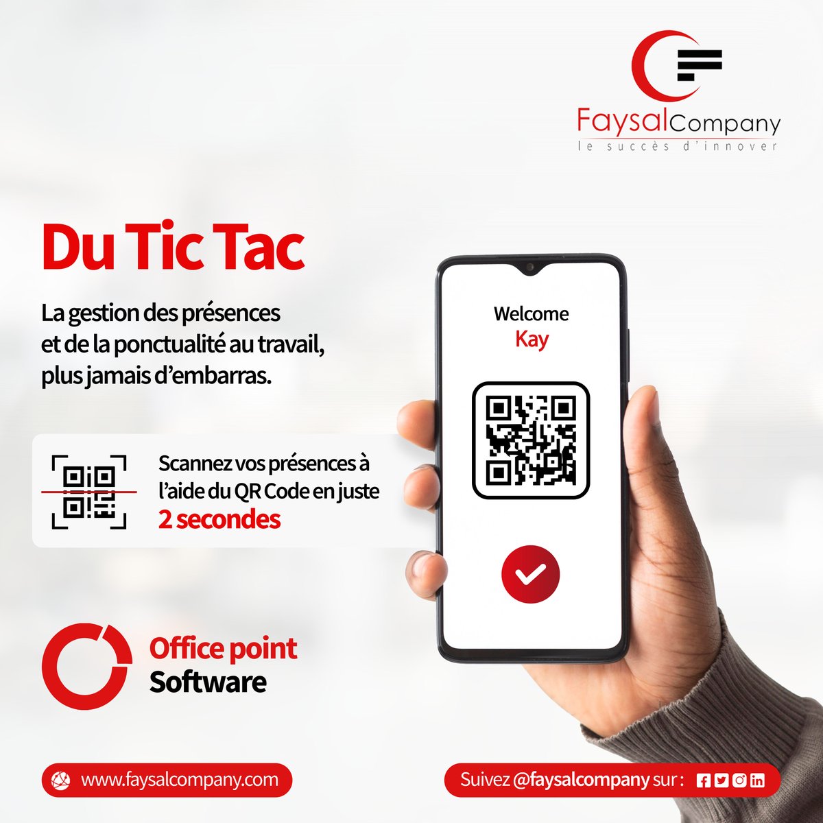 FaysalCompany's tweet photo. La Gestion des présences et de la ponctualité au travail, plus jamais d'embarras.
Scannez vos présences à l’aide du QR-Code en juste 2 Sec
Contactez-nous au : +243 898 899 000 ou via : mail@faysalcompany.com
#FaysalCompany #Software #Innovation #Technology #OfficePointSoftware https://t.co/DuhuMimKtp