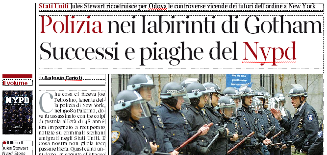 Oggi su <a href="/Corriere/">Corriere della Sera</a> il mio articolo sulla storia della polizia di New York <a href="/Odoyaeditore/">Odoya Edizioni</a>