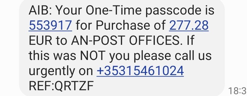 Gardaí are warning the public to be aware of a current text message scam which purports to be from AIB Bank  This scam could reference any financial institution

DO NOT respond to these texts or call this number

Further info : tinyurl.com/2p9fykf7