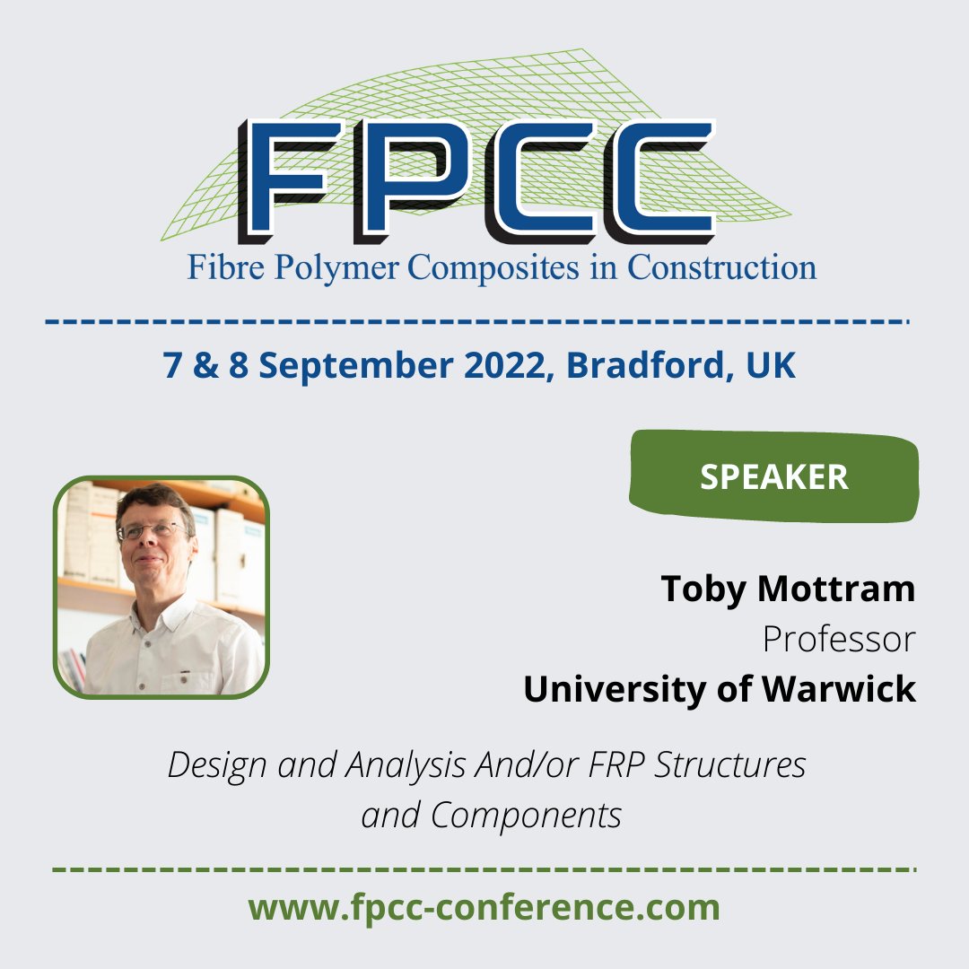 fpcc_conf's tweet photo. University of Warwick's Toby Mottram will present at #fpcc22 on Design and Analysis And/or FRP Structures and Components. Learn more by registering to attend: https://t.co/gyzgEUf7ul #fpccconference #compositesinconstruction https://t.co/ZiE8km9LJV
