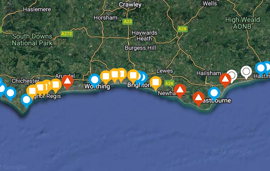 joe_stack_'s tweet photo. Five more beaches had sewage pumped into them yesterday.
Yellow square is a release to bathing site in past 72 hours
Red triangles is past 24 hours
White circles are unverified releases
#Sewage #Sussex @SouthernWater https://t.co/DW57Suyick