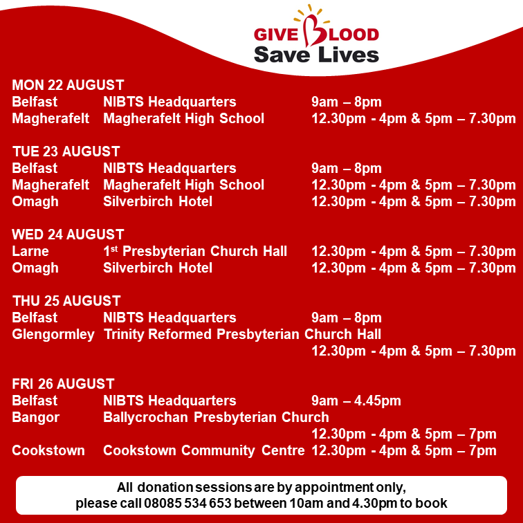 BelfastTrust's tweet photo. Give Blood, Save Lives. 🩸

🔴Have you considered giving blood?
🔴Blood donation sessions are running all next week in Belfast.

Booking an appointment is quick &amp; easy, simply call: 0808 553 4653. https://t.co/H40Cjt6L3y