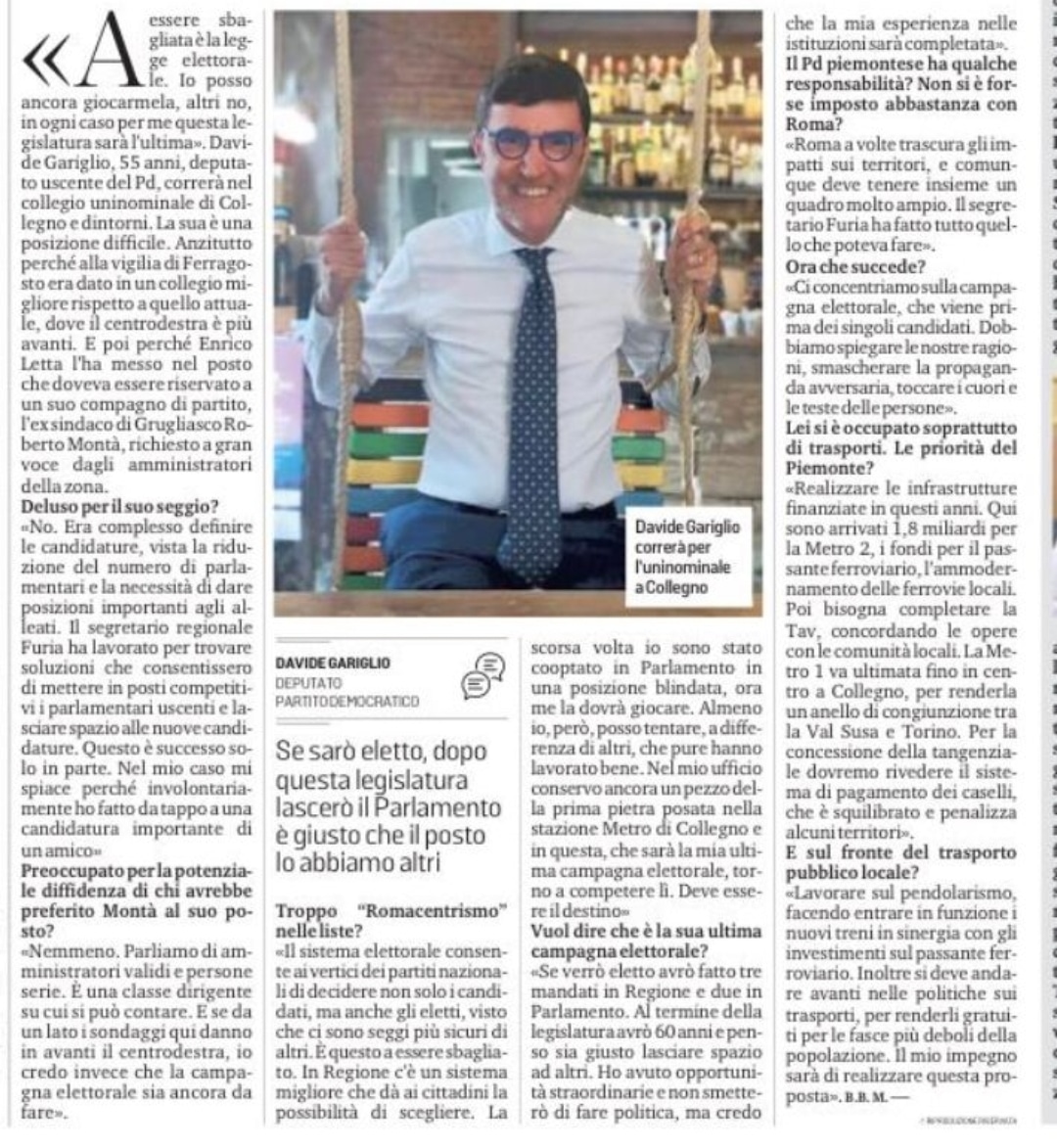 Nel mio ufficio conservo la foto del primo scavo della metro di #Collegno. La candidatura in questo collegio, in quella che sarà la mia ultima campagna elettorale, la vedo come un segno. Ne parlo nell'intervista pubblicata ieri su La Stampa insieme a tanti temi diversi.
