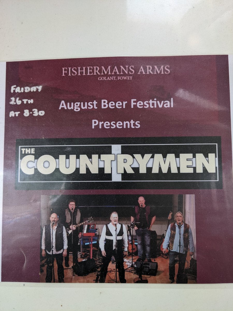Fishermans Arms (@fishermansfowey) on Twitter photo We also have live Music during our #beerfest.
Friday 26th August we present The Countrymen. A fantastic Folk Rock band with traditional and contemporary music from Cornwall.
<a href="/FoweyInfo/">Fowey Visitor Info</a> <a href="/SanctuaryCornwl/">Sanctuary Cornwall</a> <a href="/MapsofCornwall/">freemapsofcornwall</a> <a href="/CAMRAKernow/">CAMRA Kernow</a> <a href="/cornishbeer/">Cornish Beer Drinker</a> <a href="/LoveLostwithiel/">Lostwithiel</a> <a href="/LoveFowey/">Love Fowey</a> #music We also have live Music during our #beerfest.
Friday 26th August we present The Countrymen. A fantastic Folk Rock band with traditional and contemporary music from Cornwall.
<a href="/FoweyInfo/">Fowey Visitor Info</a> <a href="/SanctuaryCornwl/">Sanctuary Cornwall</a> <a href="/MapsofCornwall/">freemapsofcornwall</a> <a href="/CAMRAKernow/">CAMRA Kernow</a> <a href="/cornishbeer/">Cornish Beer Drinker</a> <a href="/LoveLostwithiel/">Lostwithiel</a> <a href="/LoveFowey/">Love Fowey</a> #music