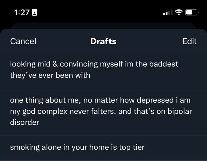 my first two drafts fully summarize my mental health cycle https://t.co/W0LG3krmlN