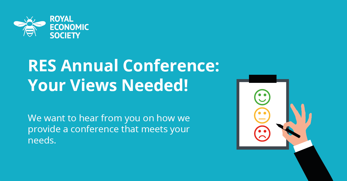 RoyalEconSoc's tweet photo. 📋WE NEED YOUR VIEWS - Help us design an ideal conference for you by completing a short feedback survey, whether you have attended a #RESConference or not.
📅Deadline: 16 September
👉https://t.co/dt3Du8rflD
#EconTwitter #RESSurvey #feedback https://t.co/NLP2T93JzY