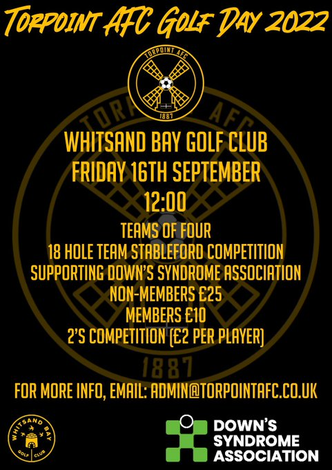 swsportsnews's tweet photo. before we post #golflinks to our hugely popular daily #SWgolf #stateofplay more than happy to freely promote #TORPOINT ATHLETIC FC GOLF DAY in aid of Down's Syndrome Association @DSAInfo next month @whitsandbaygolf club
Friday September 16 stick it in your football golfing diary https://t.co/3kN7hk4yyr