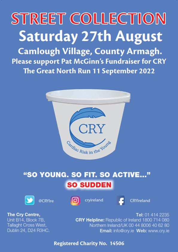 CRYIre's tweet photo. If you're in #Camlough Village today please support @PocFada #StreetCollection in aid of https://t.co/Knf4vLBwGJ.
Pat takes on @GNR_NE on September 11 and is fundraising today ahead of the #Run.
Please support & give Pat a shout out if you see him! https://t.co/fTEWpWZiWt