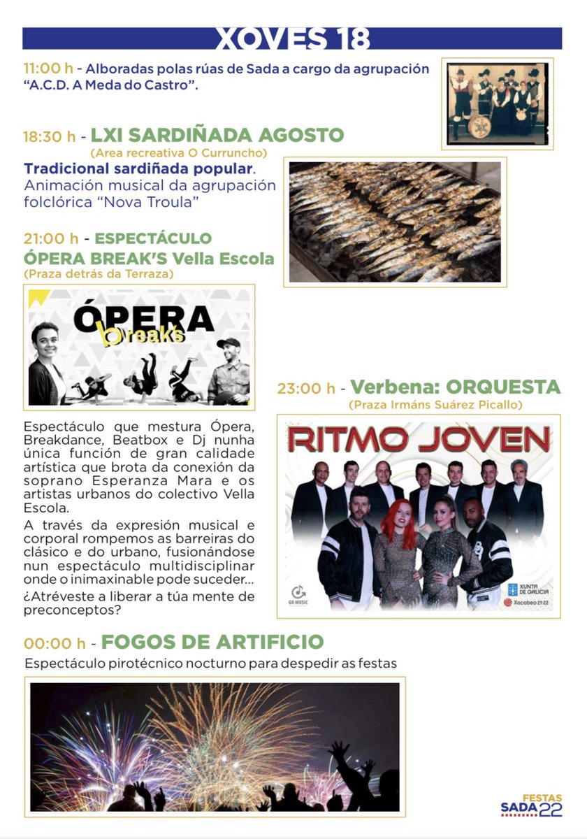 turismodesada's tweet photo. Programación das Festas de Sada:

https://t.co/pTJPM83Wwe https://t.co/10hQ25Igum