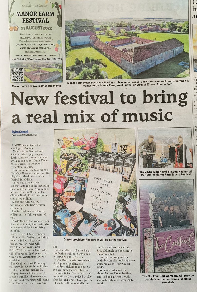 Thank you <a href="/gazetteherald/">Gazette & Herald, Ryedale</a> <a href="/dylanconnell_/">Dylan Connell</a> for a wonderful spread on #manorfarmfest 

We really appreciate your support! 🙏

Limited tickets available: manorfarmfestival.eventbrite.co.uk

#festival #music #Yorkshire #SpreadTheWord