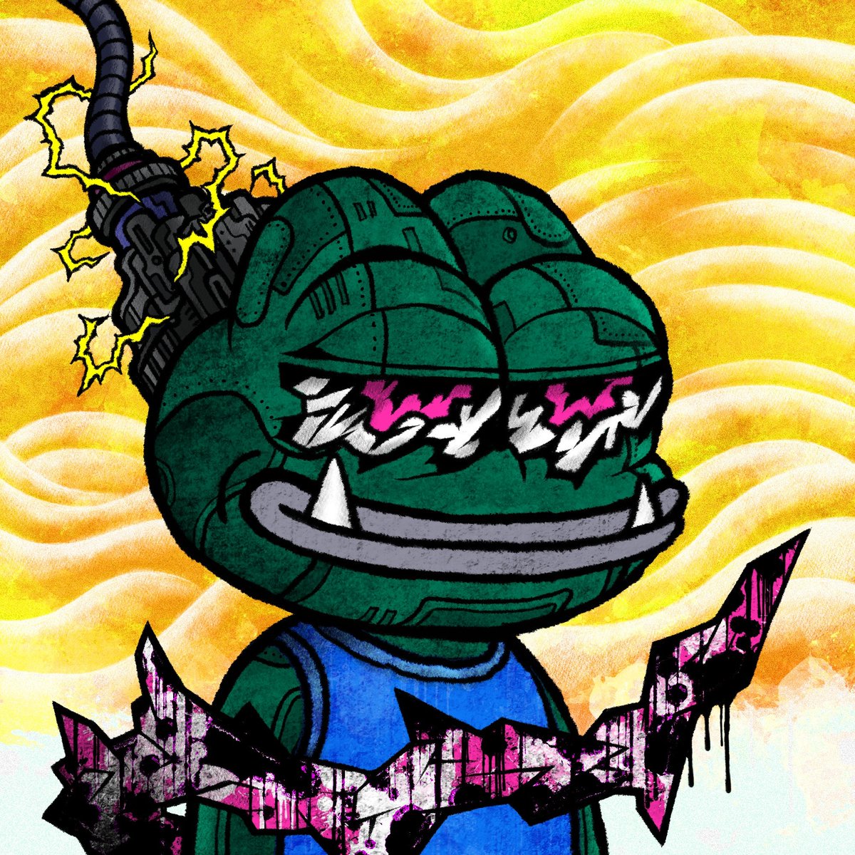 GM 🍙🐸!

Let's do our first giveaway with #OnigiriPepes #768 🎁

To have a chance to win it, you'll have to tell us what traits do you see here and what could be his story 👀

What is this cable for? Imagine it!✍️

Contest ends on the 20th, 2pm UTC. Don't forget to 💚 and RT 😉