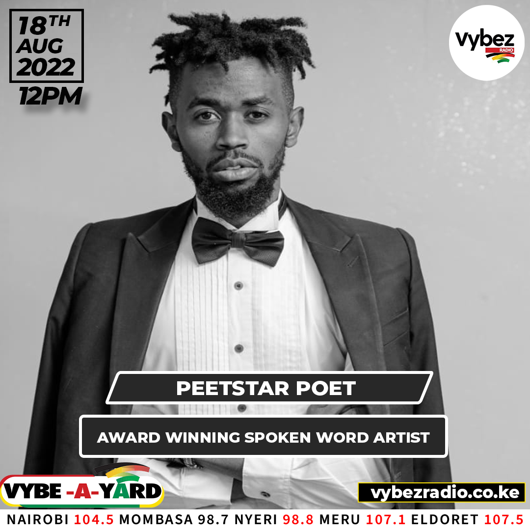 VybezRadioKE's tweet photo. Kwa BazeRep leo tuko na Peetstar Poet, An award winning poet and spoken word artist.

Live: https://t.co/j30ihnMj2X

@deejaypatiz @SpapaDeh 
#vybeayard https://t.co/SIr82PZ5CR
