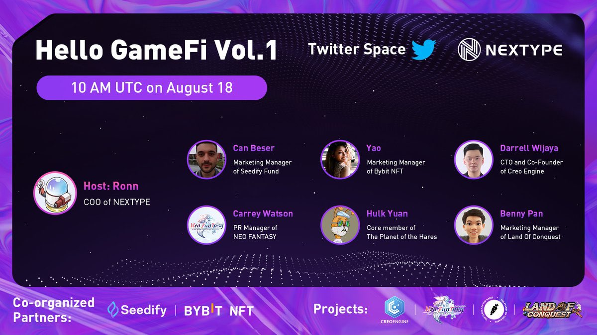 creo_engine's tweet photo. 📢Creo Engine on Hello GameFi Vol.1

✨Our CTO and Co-founder Darrel Wijaya will attend Hello GameFi Vol.1 with NEXTYPE and other special guests on #twitterspaces today!

📆: Thursday, 18th August 2022
⏰: 10 AM UTC | 5 PM UTC+7
📍: https://t.co/wnEHFdloXA 

#NFTshill #GameFi https://t.co/vV97BfsEij