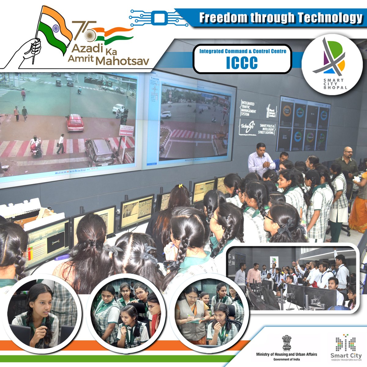bhopal_bscdcl's tweet photo. Frequent awareness visits for students & citizens are organised by #BhopalSmartCity to impart knowledge & practical exposure on the working of Integrated Command & Control Centre #ICCC & #ITMS
#Freedom_Through_Technology
#100ICCC
#75impactstoriesICCC
#AzadiKaAmrutMahotsav https://t.co/XJvxFRB3dC
