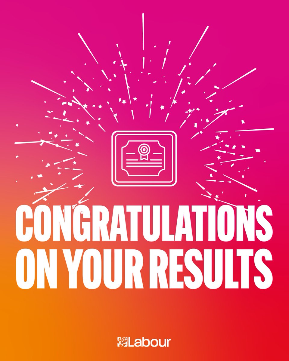 UKLabour's tweet photo. Congratulations to everyone receiving their A level results today! 

Students have worked so hard and should be proud of everything that they have achieved. https://t.co/G1MUmzbmCL
