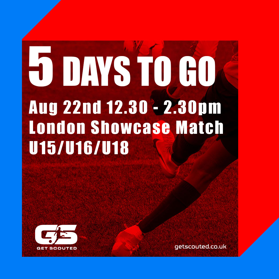 GScouted's tweet photo. **5 DAYS TO GO**

GET YOUR TICKETS FOR THE GS SHOWCASE MATCH

https://t.co/TCjt07LrWT
https://t.co/dD3RlfOfee 
https://t.co/qDVW0UiQNJ 
https://t.co/1PleQmkmbg 

Venue: Rectory Park, UB5 6AU

Date: 22/08/2022 

#youthfootball https://t.co/JRTQBP1TzV