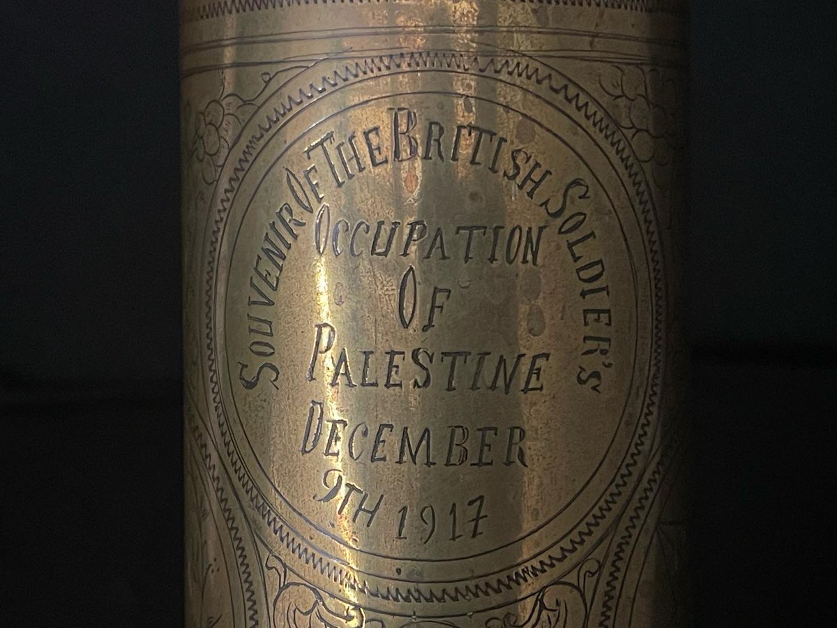asummerof44's tweet photo. #WW1 #British #trenchart #decorated #shellcase #Palestine #Jerusalem #German #mosque coming up in my September 12th #militaria sale @bamfordsauction https://t.co/qz8ORLWy8S