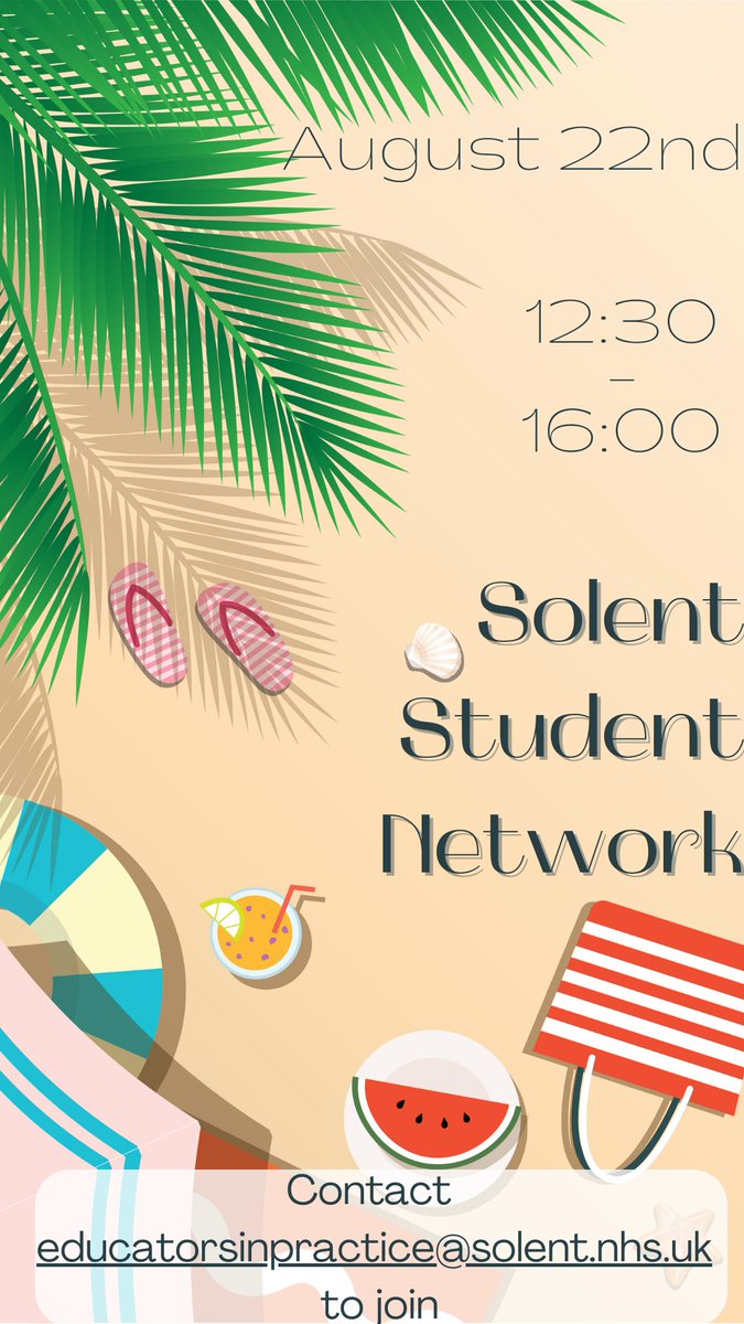 Remember the Solent Student Network on Monday August 22nd.🤩
All AHP and Nursing students welcome! 
We will be talking about low level MH interventions and transition from student to qualified practitioner. 
Looking forward to seeing you there!