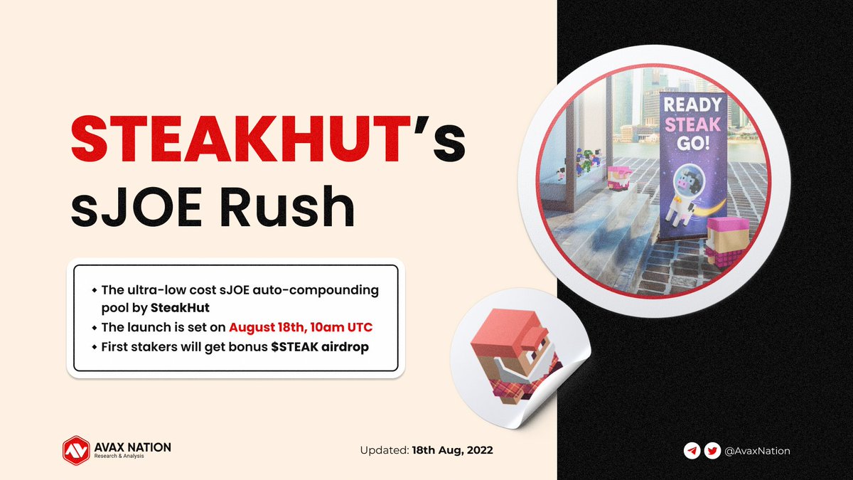 👨‍🌾
Here come sJOE Rush by <a href="/steakhut_fi/">SteakHut</a>!!! 
Lets Stake to get Steak 🤫

#RealYield #Autocompound #JOE #STEAK #Avalanche 🔺