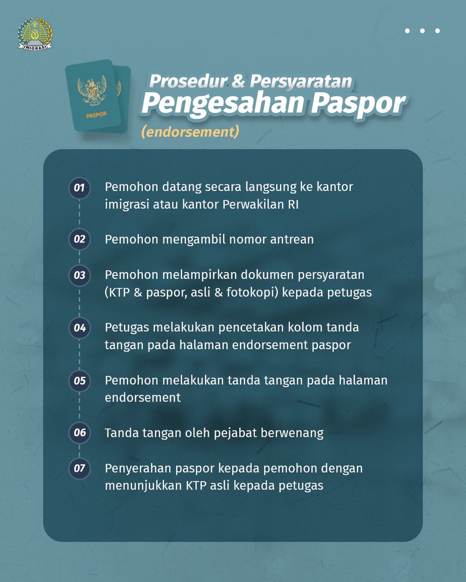 ditjen_imigrasi's tweet photo. Penambahan kolom tanda tangan pada paspor dapat diajukan oleh pemohon dengan mendatangi kantor imigrasi terdekat atau Perwakilan RI di luar negeri. 

Informasi selengkapnya dapat dibaca di https://t.co/LXJs2pTcRe https://t.co/BPCnpjl0uH