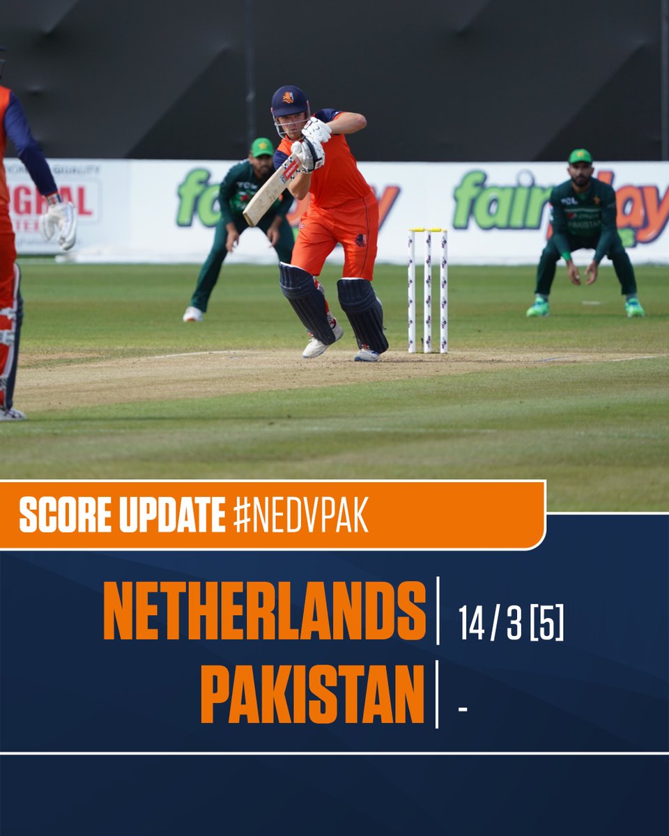 KNCBcricket's tweet photo. 🟠 | SCORE UPDATE
🇳🇱 | 14/3 (5)
🇵🇰 | -
Very rough start 😓
📺 All broadcast info ➡️ Live blog ⤵️
https://t.co/sb7XdZde8u
#NEDvPAK #CricketNL #CWCSLS https://t.co/XMvic0BAXa