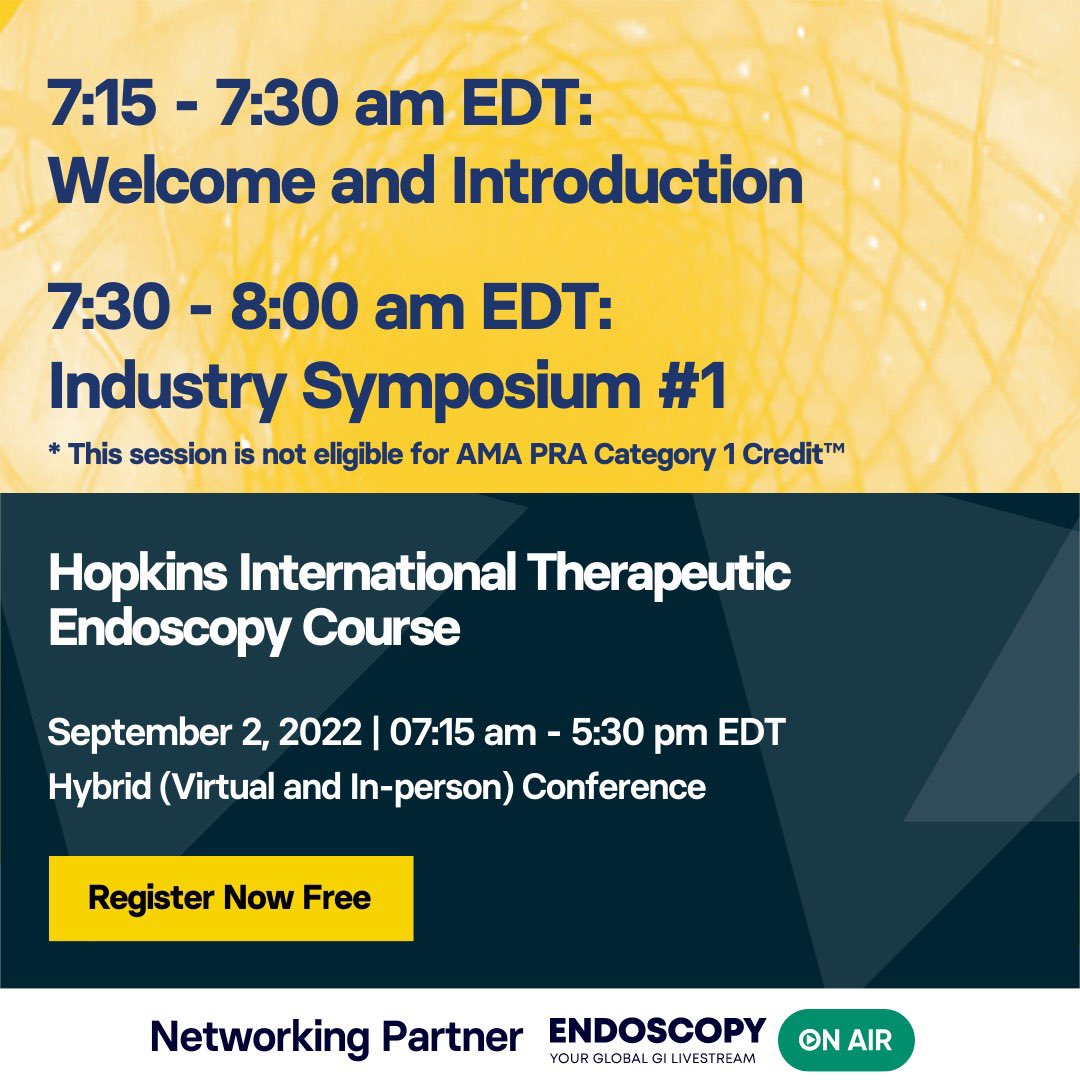 EndoscopyOA's tweet image. Discover the first two sessions of the HITEC 2022 agenda!

Register now for a unique experience (virtual or in-person with limited seating): bit.ly/3Og0RZH

#hitec2022 #hitec #eoa22 #networkingpartner #endoscopy #medflix #GITwitter #MedTwitter