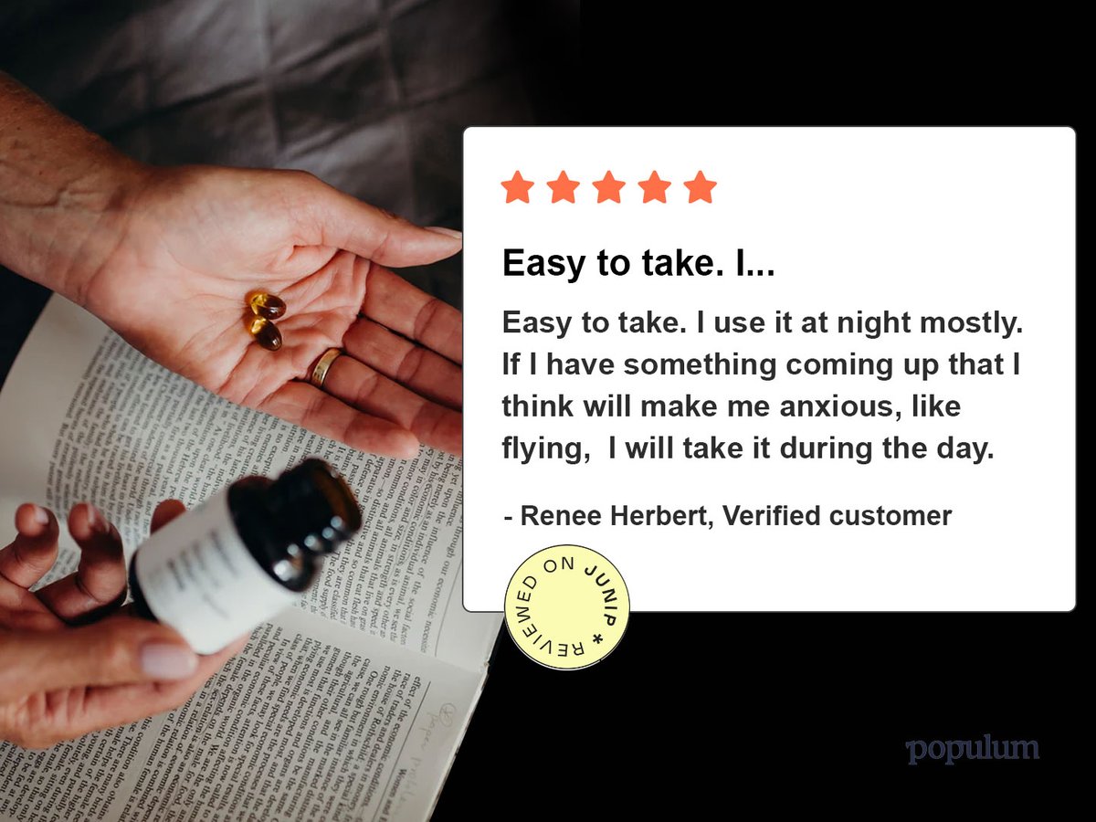 Easy to take. I...

Easy to take. I use it at night mostly. If I have something coming up that I think will make me anxious, like flying, I will take it during the day. ~ Renee Herbert

#cbdproducts #Populum #cbdanxiety #fullspectrumhempcbdoil